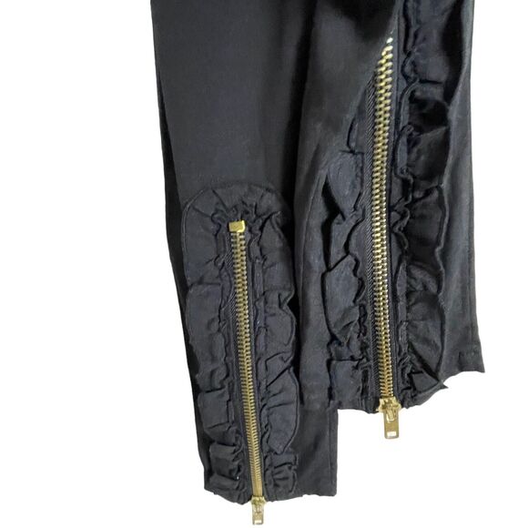 Gat Rimon Shyli Ruffles Women's Size 1 Black Front Zip Pants Ankle Zip Pull On - Picture 6 of 8